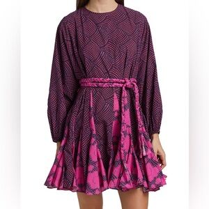 $395 NWT Rhode Ella Cotton Dress in Woven Geo Red Sz Small